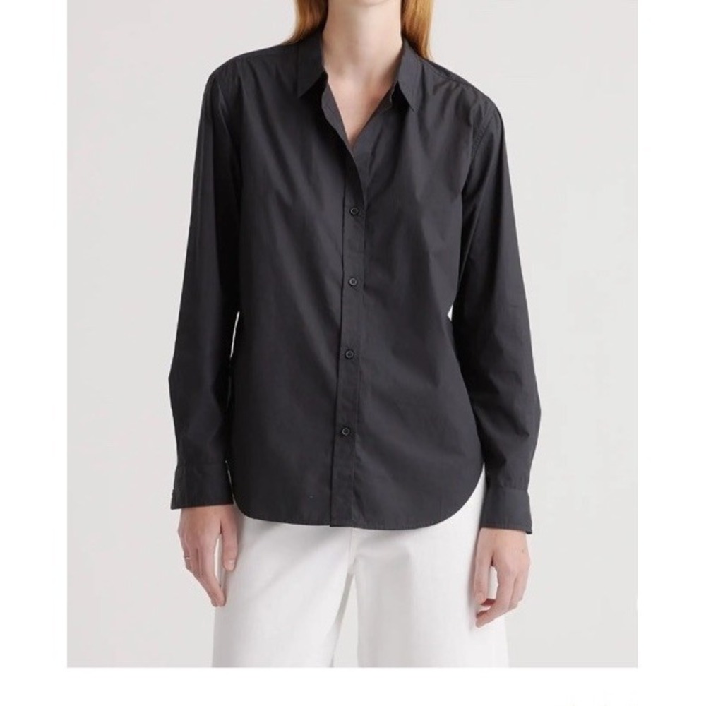 Quince Women's 100% Organic Cotton Poplin Long Sleeve Shirt Black Size S NWT